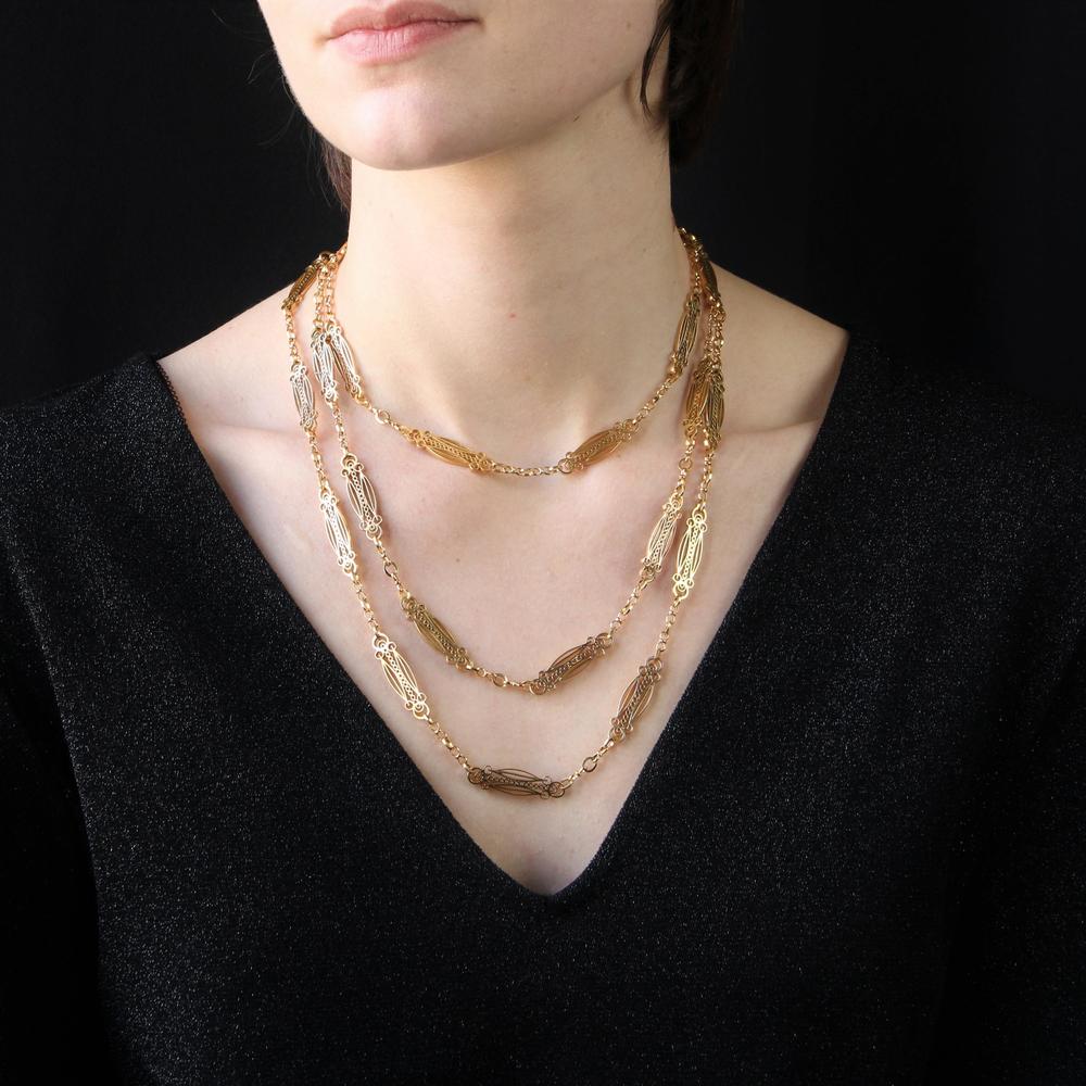 French Art Nouveau 18 Karat Yellow Gold Art Nouveau Long Necklace - Picture 12 of 16